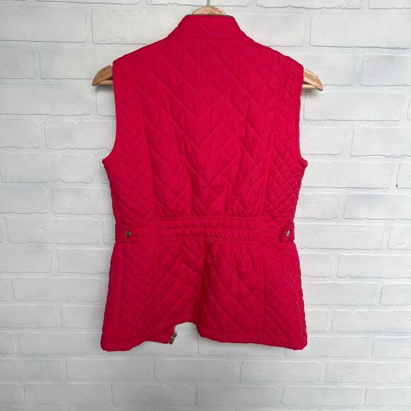 C'ESTTOI USA Barbie Hot Pink Tan Lined Quilted Puffer Gold Zipper Vest -sz S - Picture 2 of 5